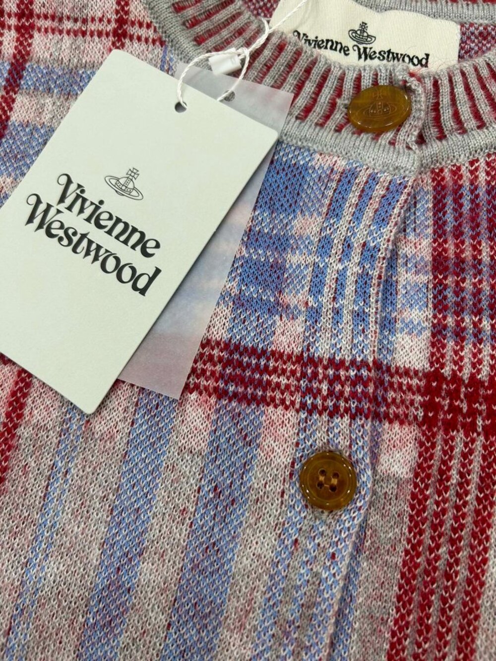 New Vivienne Westwood Tartan Check Knit Cardigan - Red/Blue - Size M - Picture 4 of 8